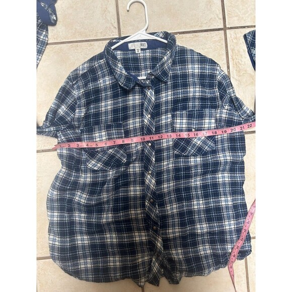 Kut from Kloth Plaid Relaxed Button-Up Shirt womens XXL snap button blue - Picture 6 of 7